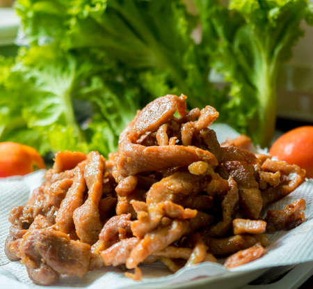 fried sun-dried pork.Thai foodの写真素材