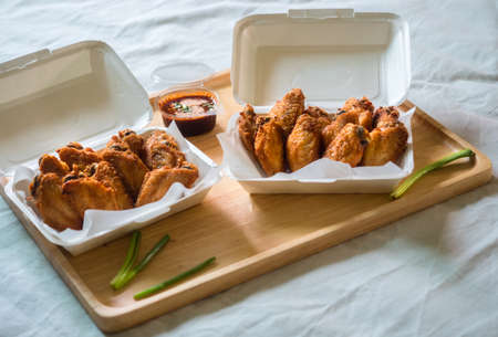 crispy  fried chicken on white backgroundの写真素材
