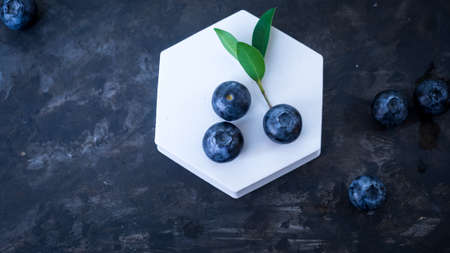 blueberry  top view on black backgroundの写真素材