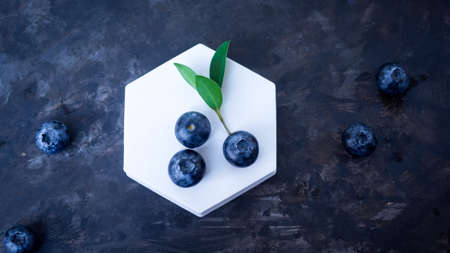 blueberry  top view on black backgroundの写真素材