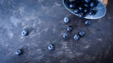 blueberry  top view on black backgroundの写真素材