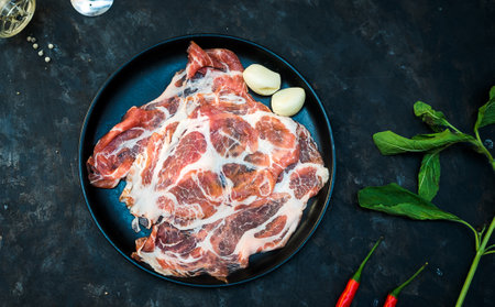 Shabu beef on a black backgroundの写真素材