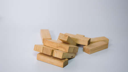 wooden block on wood background planning in business modelの写真素材