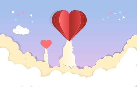 rocket heart love symbol paper style vector love happy and creativeのイラスト素材