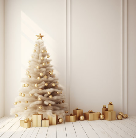 christmas tree in white room content christmas white and gold aiの素材