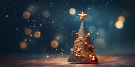 Christmas trees in front of the snowing christmas scene cute cartoonish designs dark red and sky blueの素材