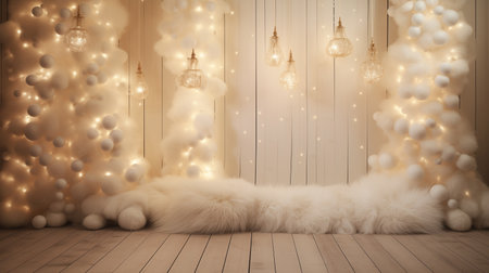 Christmas Tree White Shiny Lights in white room modern style generative aiの素材