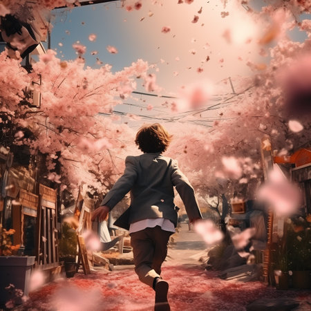 japan child running smile in sakura outdoor activities.Spring to life content generative aiの素材