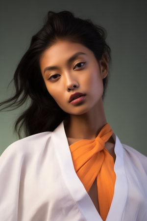 Fashion Beauty Woman has short straight black hair and express feeling. Portrait of Asian girlの素材