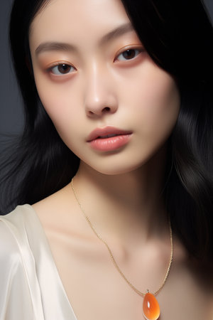 Fashion Beauty Woman has short straight black hair and express feeling. Portrait of Asian girlの素材