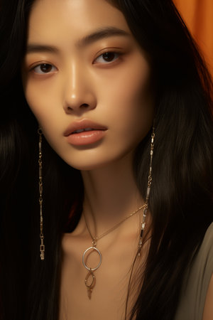 Fashion Beauty Woman has short straight black hair and express feeling. Portrait of Asian girlの素材