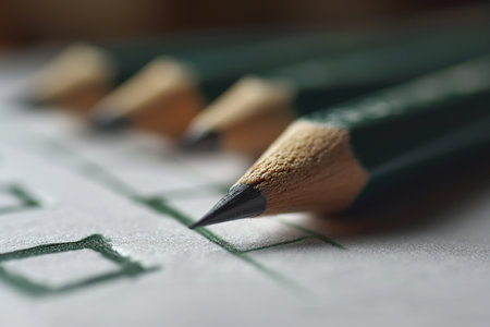 Green marking on checklist box with pencil close up. Checklist concept.の素材