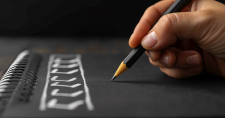 Black marking on checklist box with pencil close up. Checklist conceptの素材