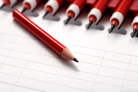 Red marking on checklist box with pencil close up. Checklist conceptの素材