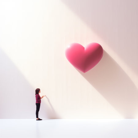 shadowed heart of a person against white wall valentine conceptの素材