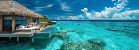 Seaside swimming pool and terrace for relaxing for bannerの素材