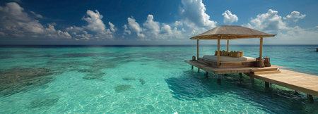 Seaside swimming pool and terrace for relaxing for bannerの素材