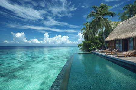 Seaside swimming pool and terrace for relaxing for bannerの素材