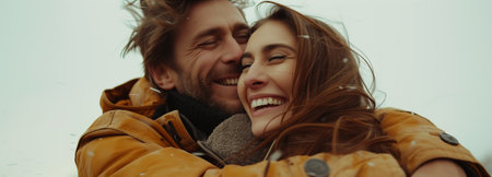 overjoyed adult couple having fun outdoors  Wonder and Joy conceptの素材