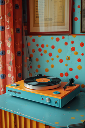 old record player on a table modernist aestheticsの素材