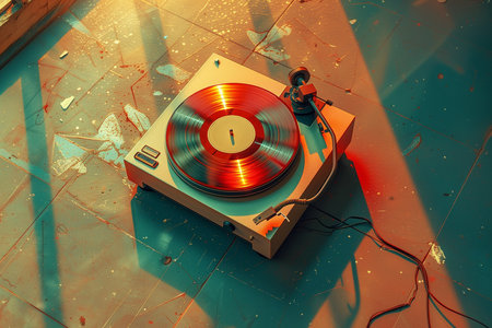 old record player on a table modernist aestheticsの素材