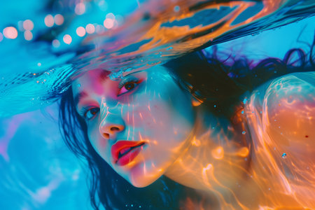 Photo of a pretty mermaid swimming in waterの素材