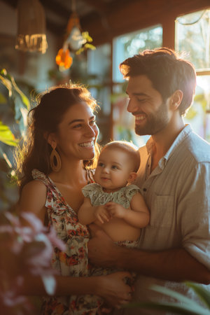 happy family smiling and having fun Wonder and Joy conceptの素材