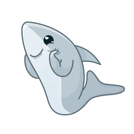 Cute gray cartoon shark in love. Vector illustration of a cute cartoon shark.のイラスト素材