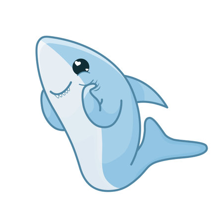 Cute blue cartoon shark in love. Vector illustration of a cute cartoon shark.のイラスト素材