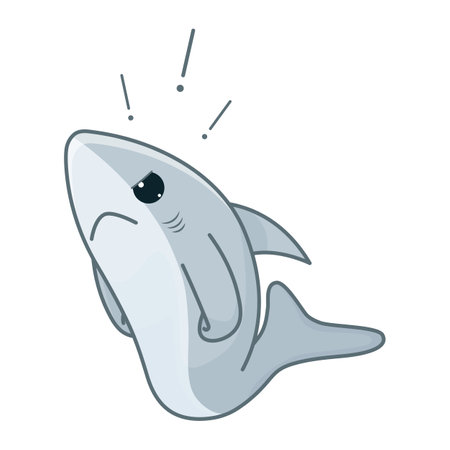 Angry gray shark cartoon character isolated on a white background. Vector illustration.のイラスト素材