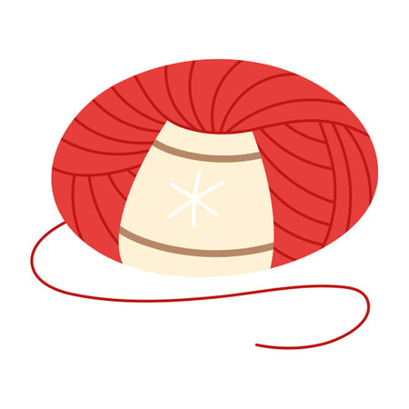 Red yarn ball isolated on white background. Vector illustration of skein of thread in cartoon simple flat style. Hobby, craft, handmade concept.のイラスト素材