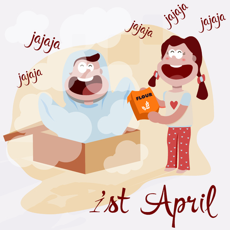 Illustration of April fool's day with kids,first April.のイラスト素材