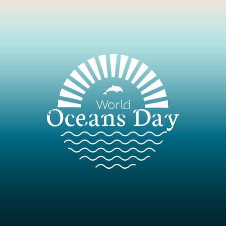 World Oceans Day modern concept logo with waves and dolphins.のイラスト素材