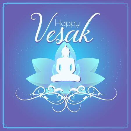 Vesak day card with Buddha's silhouette and ornament.のイラスト素材