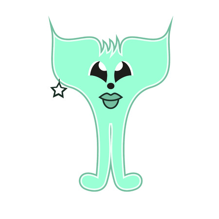 Funny Green Monster Vector Illustration On White Background. Vector illustration of cute green fun monsterのイラスト素材