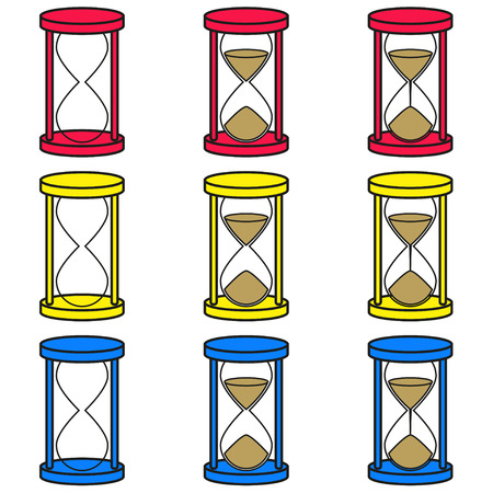Vector hourglass icons set in 3 colors on white background  Vector illustration of hourglasses icons set, 3 colors, on white background, internet, computer, downloadのイラスト素材