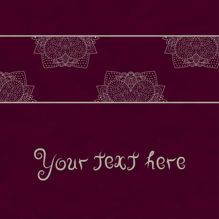 Vintage invitation card on red grunge background with lace ornament, template frame design for card, vintage lace doilyのイラスト素材