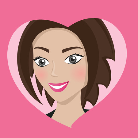 Face of beautiful woman in heart, Valentine's Day card, vector illustrationのイラスト素材