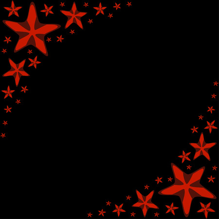 Decorative frame with red cartoon starfishes on black, vector illustrationのイラスト素材