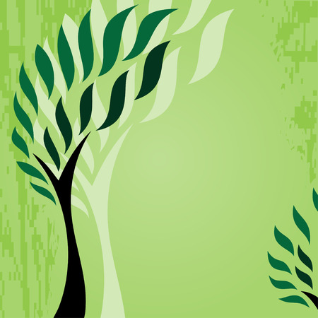 Card with stylized tree on grunge background, cute green abstract tree and shadow, vector illustrationのイラスト素材