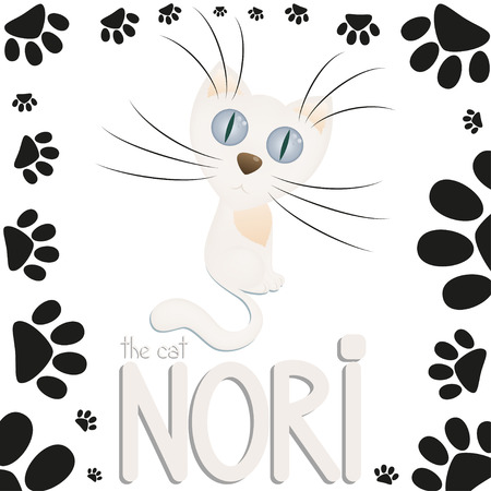 Funny White Cartoon Cat Nori Cat Paw Footprints Hand Drawn Text Vector Illustrationのイラスト素材 ストックフォト 写真素材のstock Foto ストックドットフォト