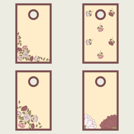 Tags with abstract flowers set, floral event design template, decorative card with rosesのイラスト素材
