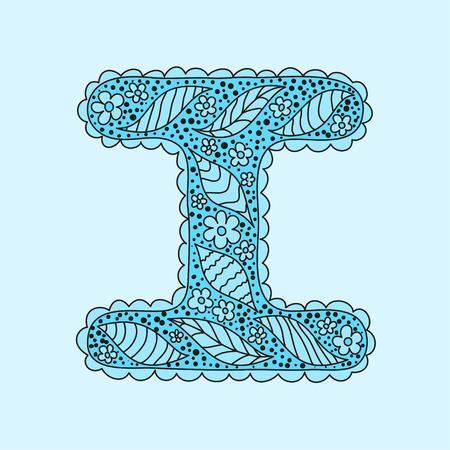 Cute letter I. Floral monogram Iのイラスト素材