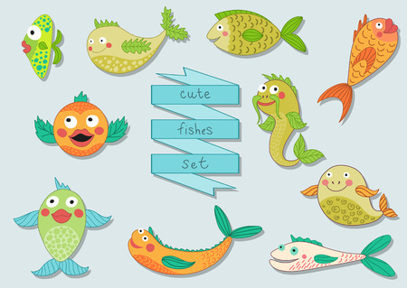 Cute cartoon sea fishes setのイラスト素材