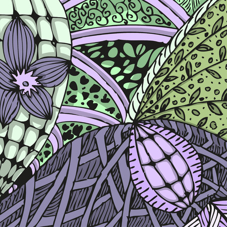 Abstract doodle background with floral and geometric patterns in zendoodling styleのイラスト素材