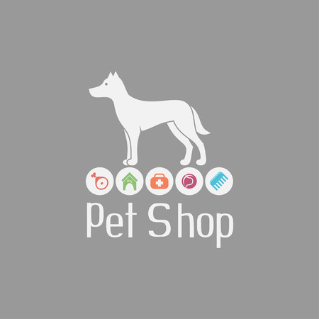 Pet shop logo with doggy sign and what dog needsのイラスト素材