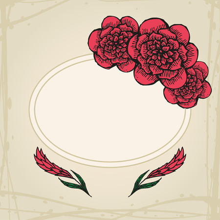 Doodling greeting card with flowers in tattoo style on grunge backgroundのイラスト素材