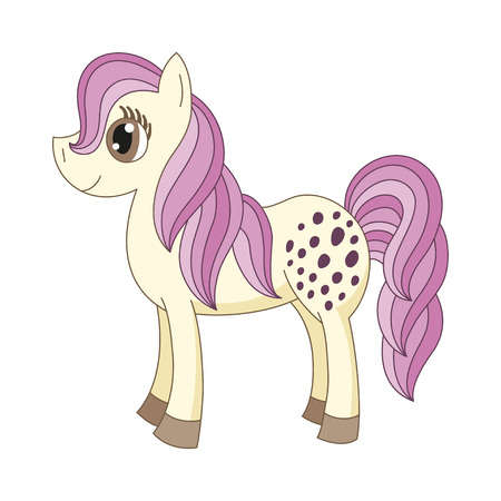 Vector illustration of cute horse, romantic pony with a magnificent mane and tailのイラスト素材