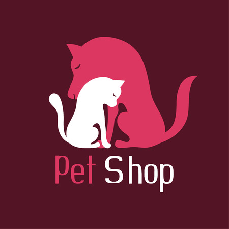 Cat and dog tender embrace, best friends, sign for pet shop logo, vector illustrationのイラスト素材