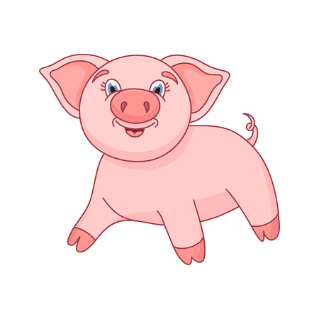 illustration of cute pig, funny piggy standing and smilingのイラスト素材